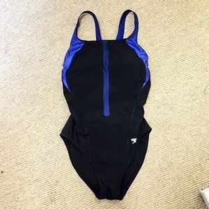 Speedo Power Plus One Piece Racerback Swimsuit Metallic Blue & Black